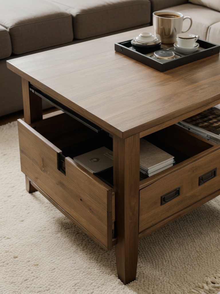 A high-quality coffee table with hidden storage compartments to keep the space clutter-free.