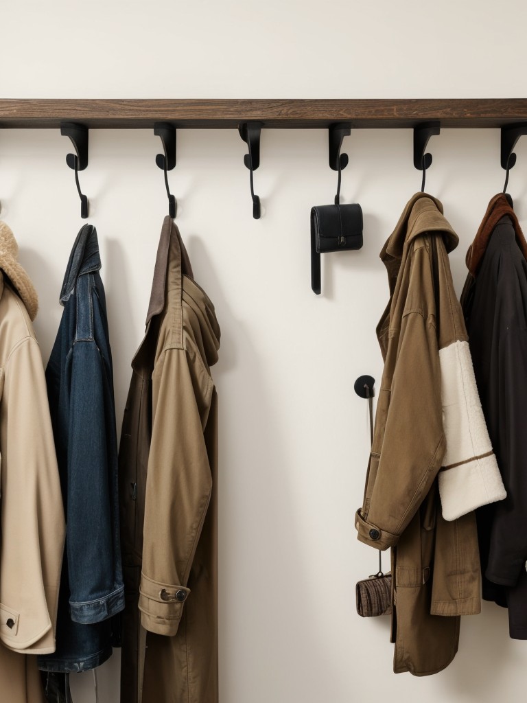 A wall-mounted coat rack or hooks for keeping coats and hats organized in the entryway.