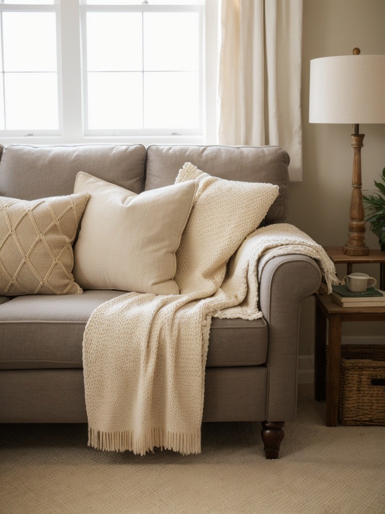 Cozy throw blankets and decorative pillows to add warmth and comfort to the living area.