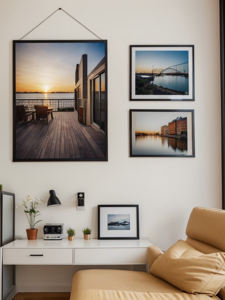 Creative artwork, framed posters, or wall decals to personalize the apartment walls.