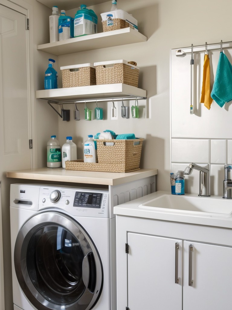 Hang a pegboard in the laundry room for easy access to cleaning supplies.