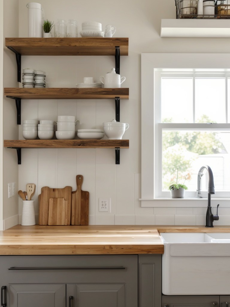 Install floating shelves in the kitchen for additional storage.