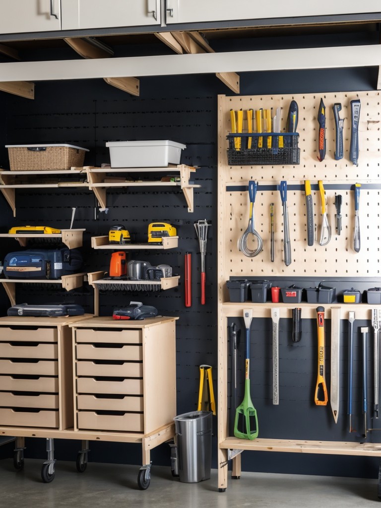 Install pegboards in the garage or utility room for organized tool storage.
