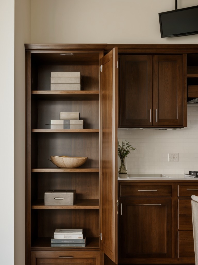 Utilize vertical space with tall bookshelves and wall-mounted cabinets.