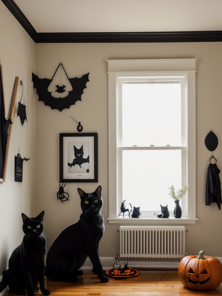 Decorating common spaces with Halloween-inspired artwork, such as witches, ghosts, and black cats.