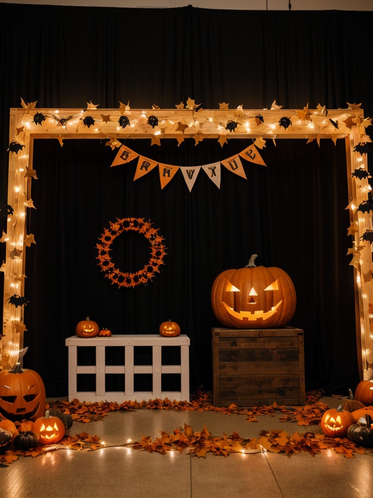 Setting up a DIY photo booth with Halloween props and festive backdrops for residents to capture memories.