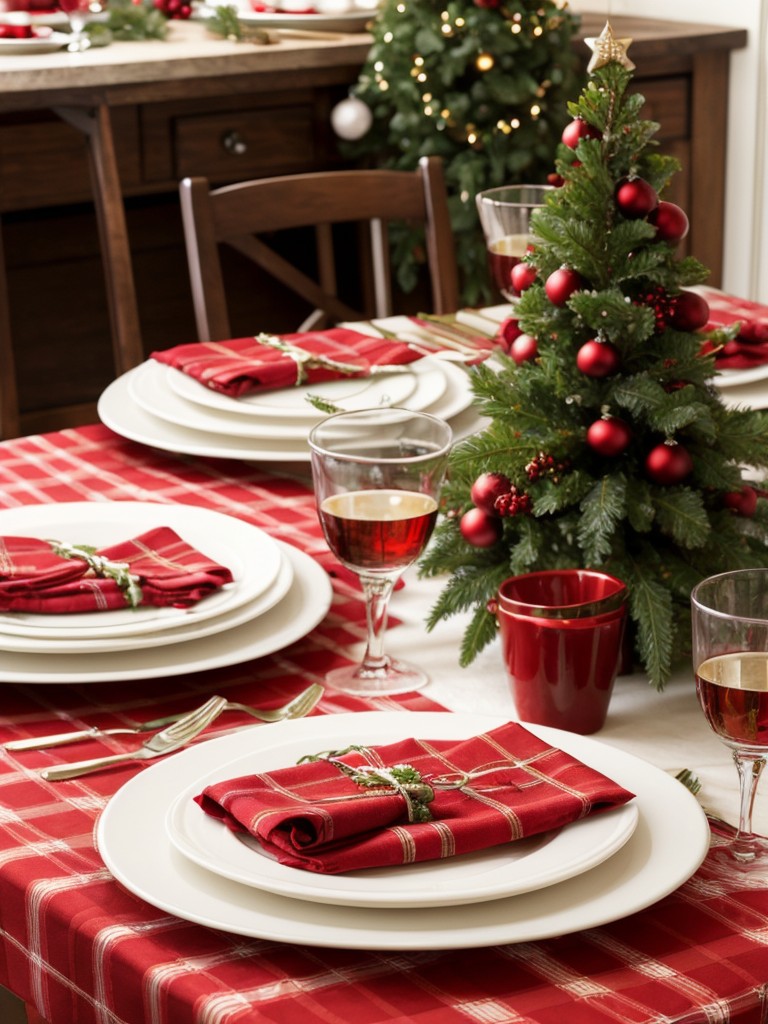 Add a festive touch to your dining table with holiday-themed tablecloths, napkins, and place settings.