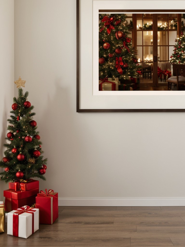 Hang a framed holiday-themed print or artwork on the walls to add a festive focal point.