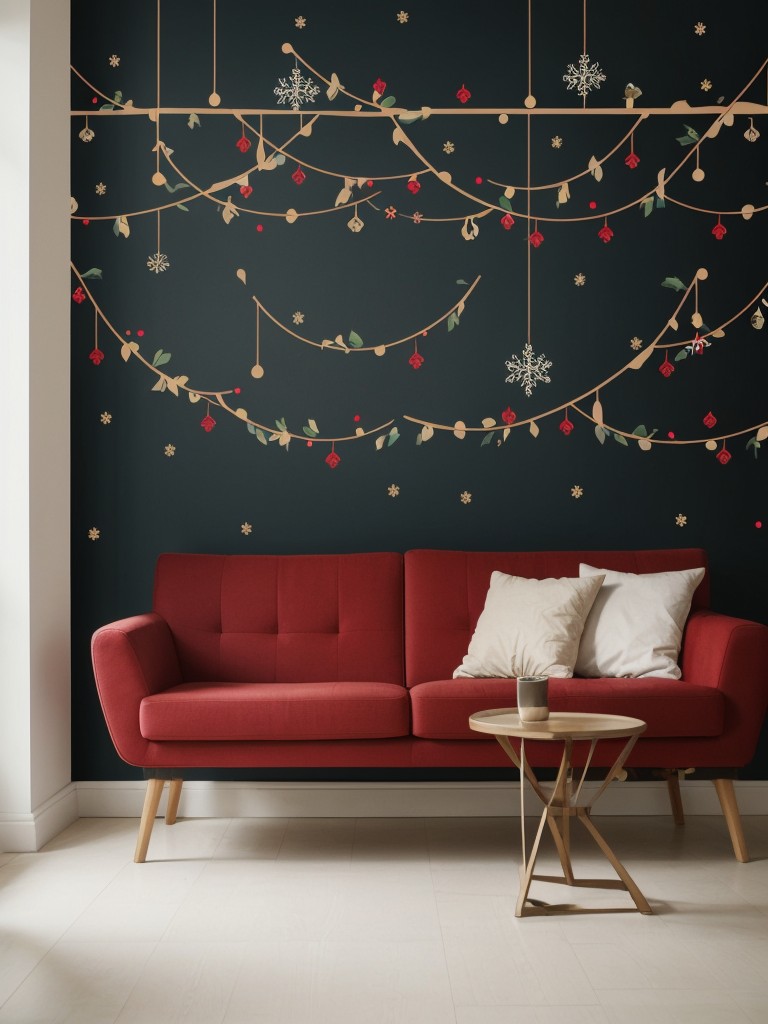 Use removable wall decals or temporary wallpaper to add a touch of holiday spirit to your walls.