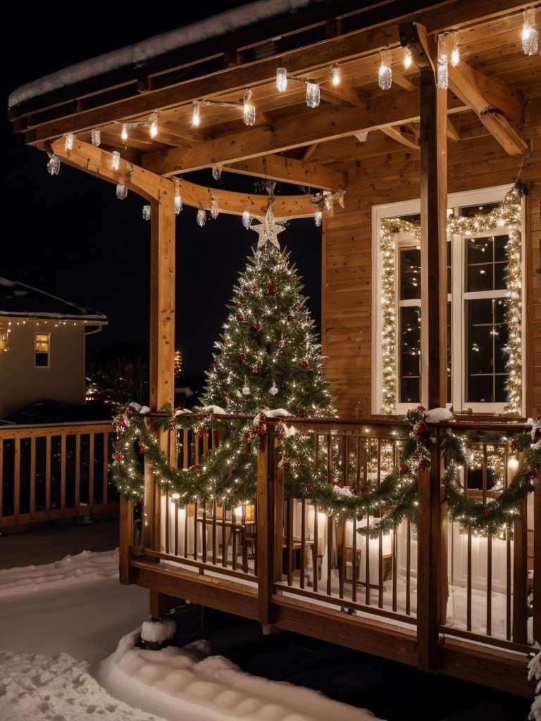 Hang oversized ornaments or icicle lights from the ceiling of your balcony to create a dazzling display that can be admired from both indoors and outdoors.