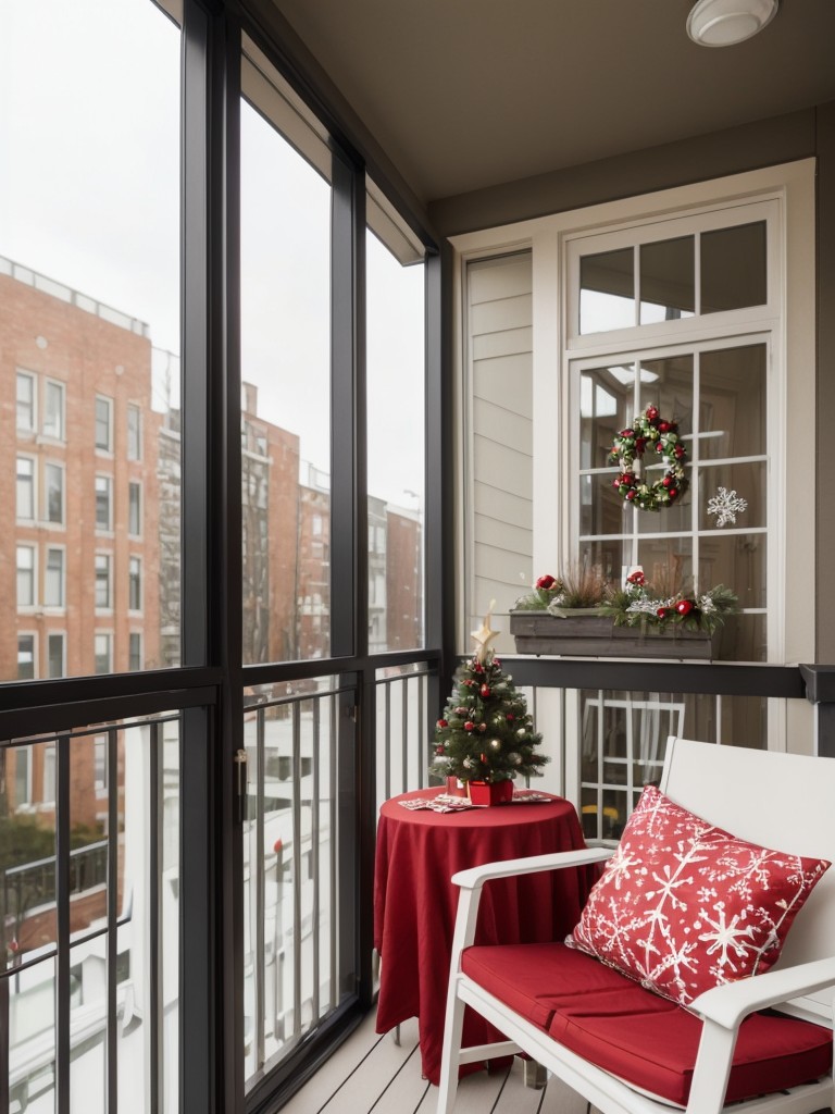 Opt for holiday-themed outdoor window stickers or decals to add a touch of charm and whimsy to your apartment balcony.