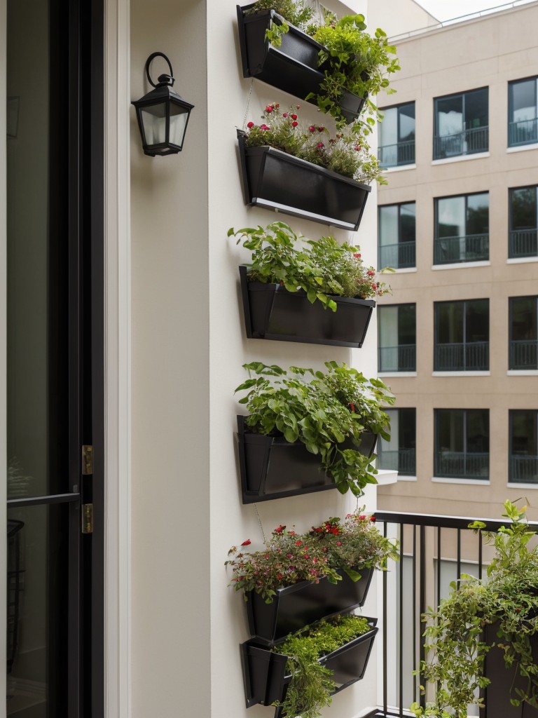 Incorporate a vertical garden or hanging planters to bring greenery into your balcony without sacrificing floor space.