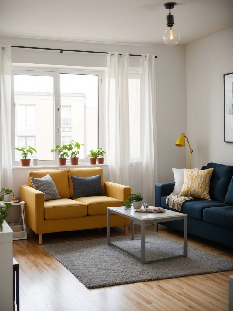 Adding pops of color and personality to a studio apartment with IKEA's affordable and customizable decor options.