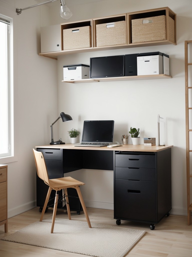 Designing a small home office within a studio apartment using IKEA's compact and practical workspace solutions.