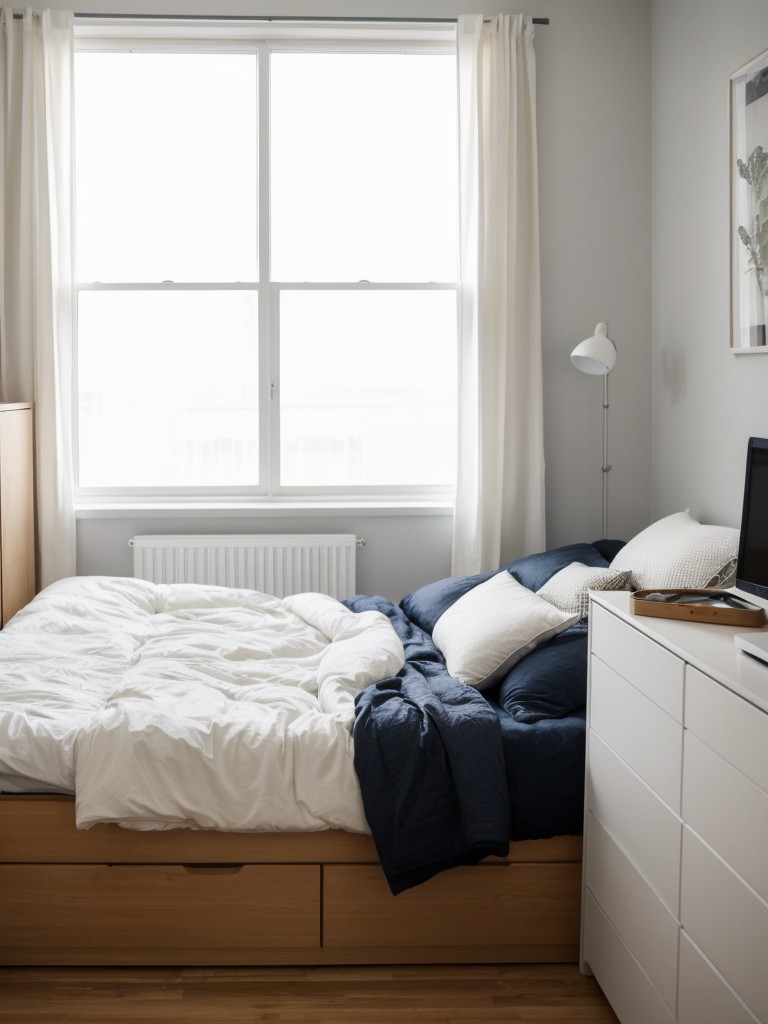 Incorporating IKEA's space-saving bedroom furniture to create a comfortable and relaxing sleeping area in a studio apartment.