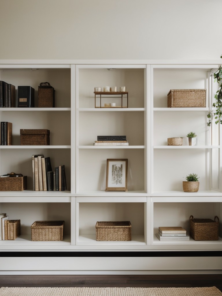 Choose open-back or transparent shelving units to maintain an open and airy feel while displaying decorative objects or books.