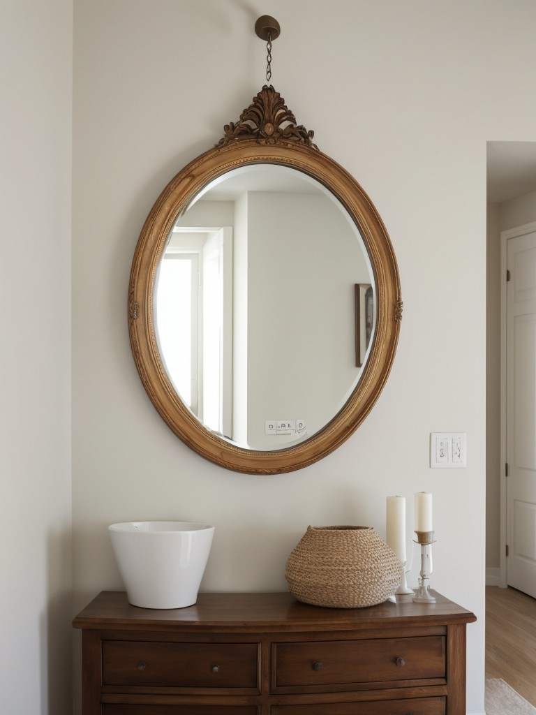 Hang artwork or decorative mirrors at eye level to draw the eye upwards and create the illusion of height.