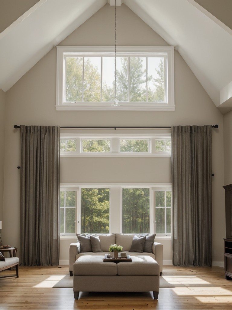 Hang curtains high above the windows to create the illusion of taller ceilings and elongate the space.