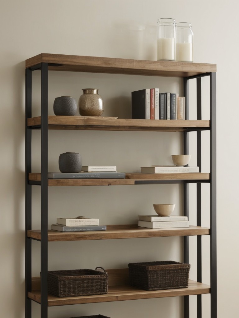 Hang floating shelves or wall-mounted bookcases to maximize vertical storage and display decorative items.