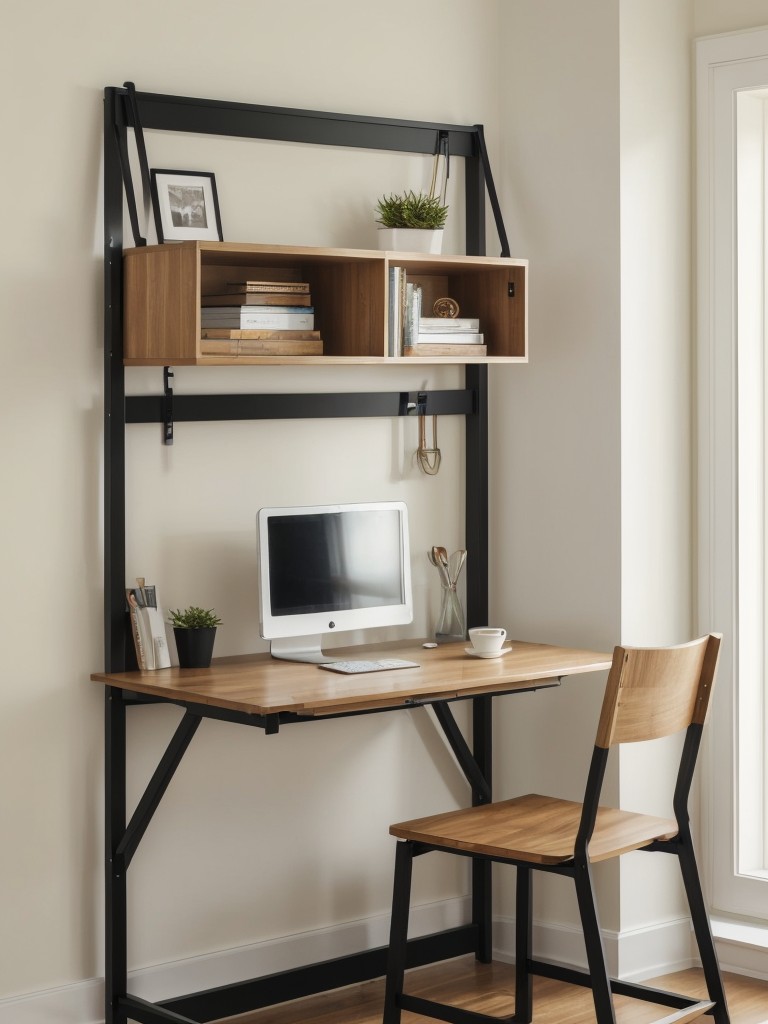 Install floating wall-mounted desks or foldable tables that can be easily stowed away when not in use.