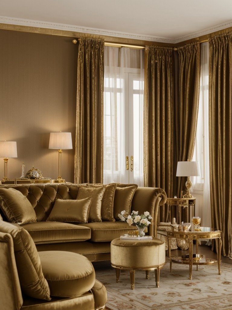 Add a touch of elegance with gold and champagne-colored decorations, elegant ornaments, and lush velvet textiles.