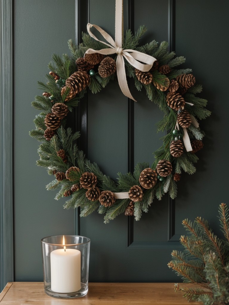 Bring the outdoors inside by adorning your apartment with natural wreaths, pinecone garlands, and fresh evergreen boughs.