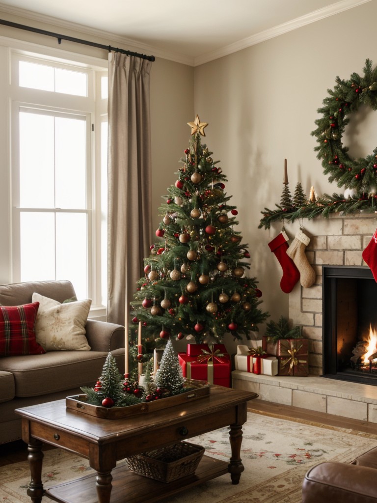 Create a vintage-inspired Christmas scene with antique ornaments, nostalgic decorations, and retro-inspired colors.