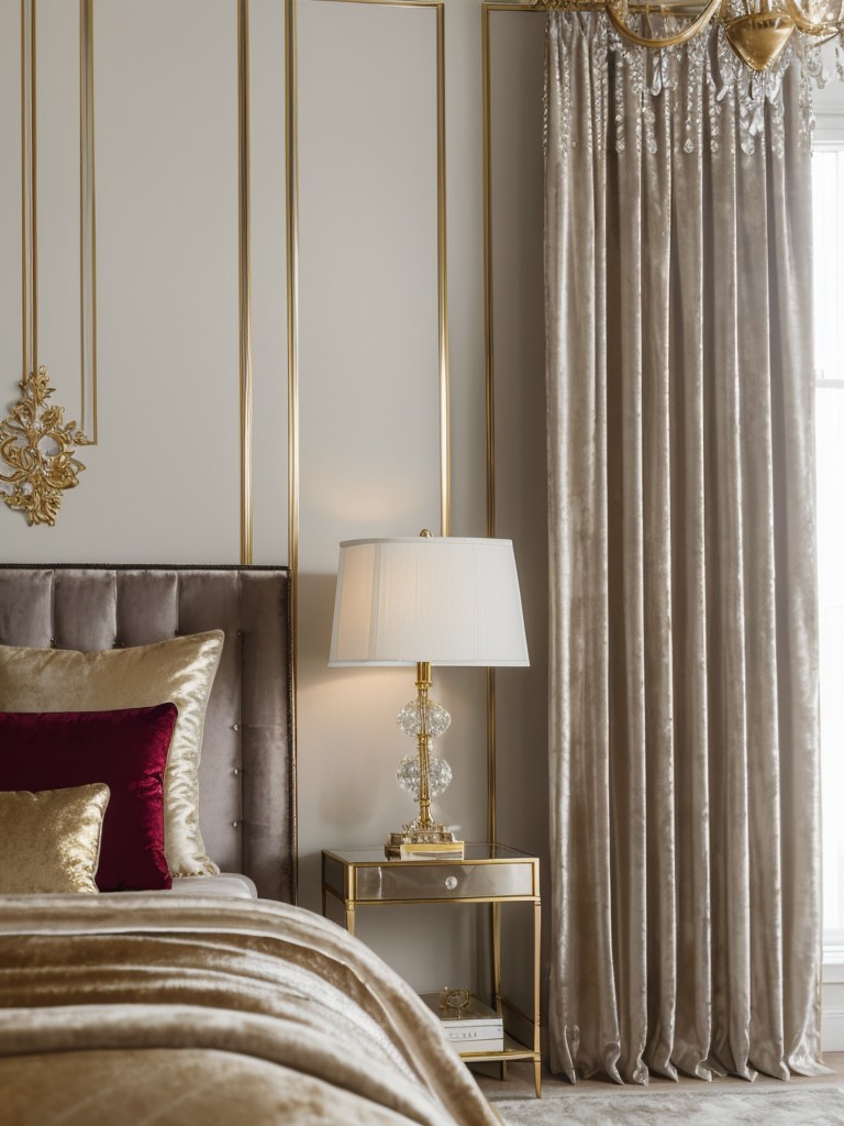 Glam up your apartment with luxurious velvet drapes, crystal ornaments, and elegant silver and gold accents.