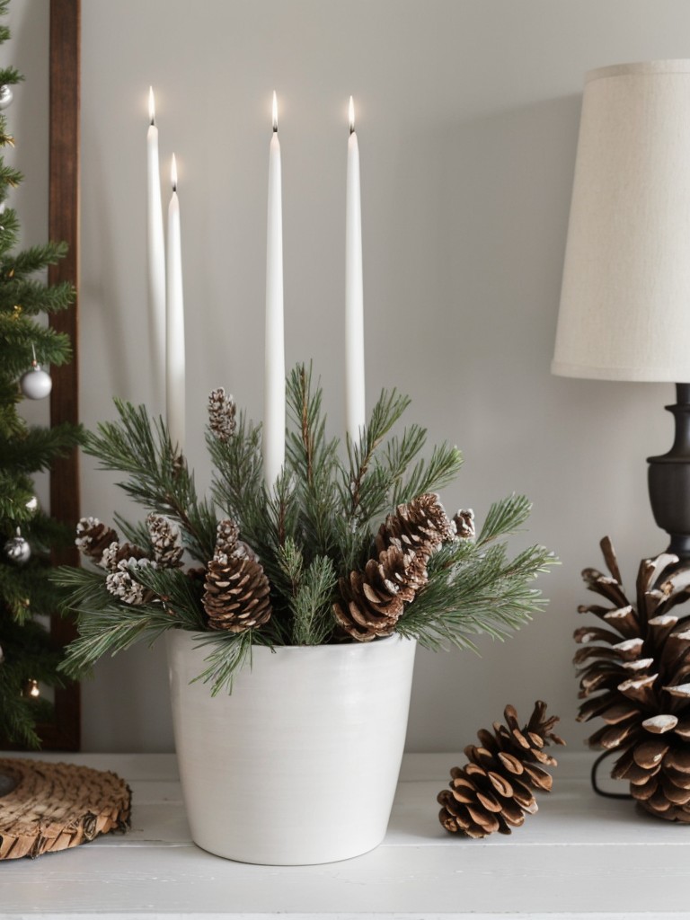 Opt for a Scandinavian-inspired aesthetic by incorporating natural elements like pinecones, birch branches, and simple white ornaments.