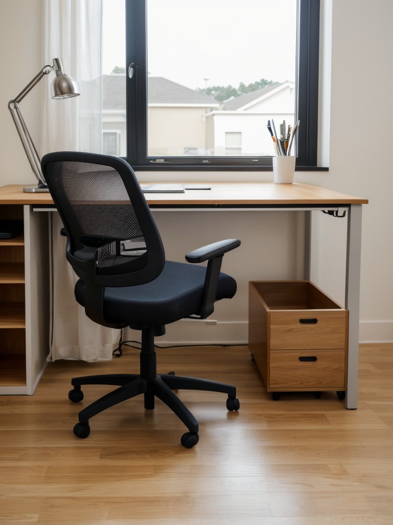 Creating a versatile work-from-home area by integrating a compact desk, ergonomic chair, and clever cable management solutions.