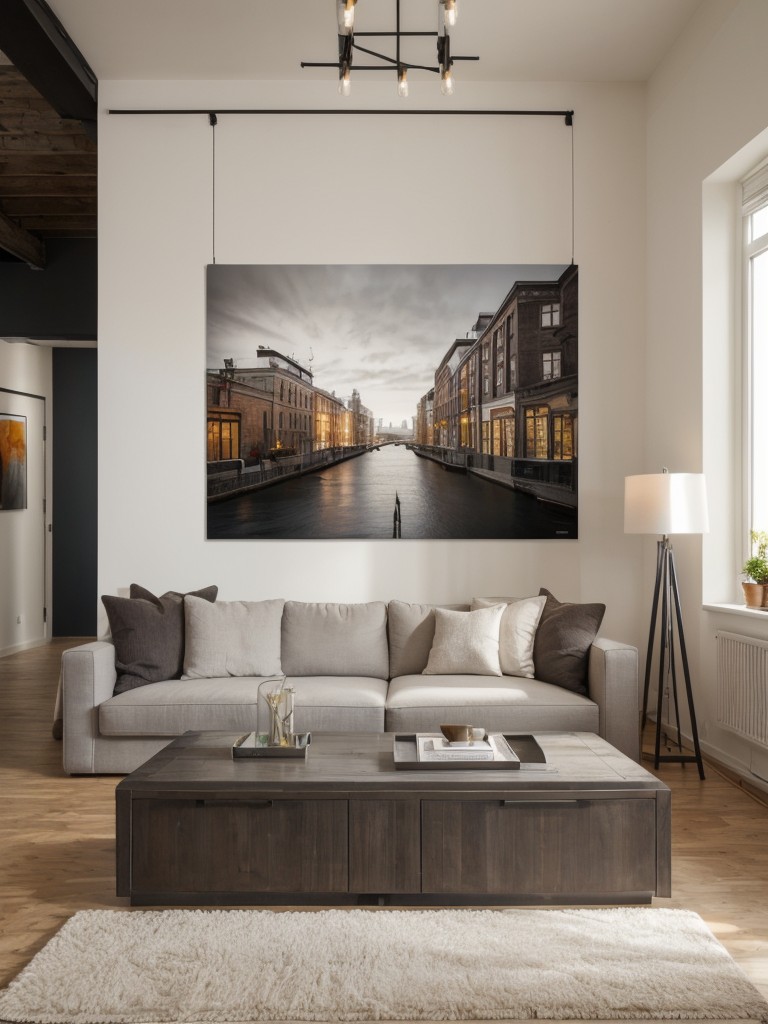 Artistic loft apartment design with creative wall murals, gallery walls, and statement art pieces.