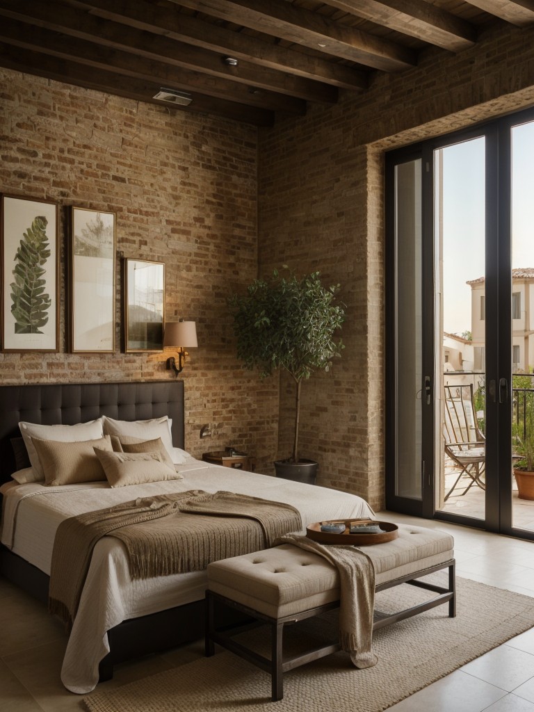 Mediterranean apartment design with earthy tones, wrought iron details, and textured walls.