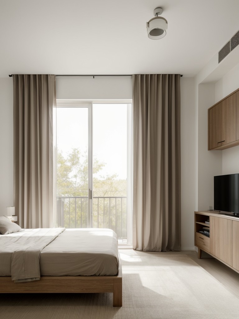 Zen-inspired apartment design with a neutral color palette, minimalist furniture, and natural elements.