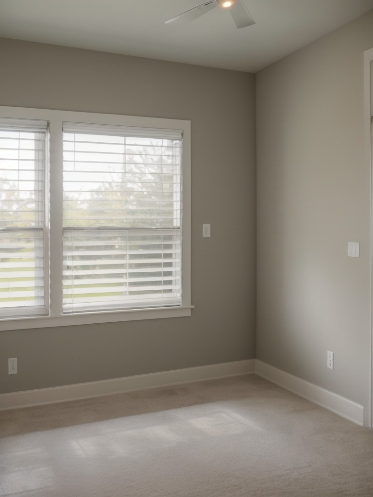 Hang curtains or blinds that allow natural light to flow into the space while still providing privacy when needed.