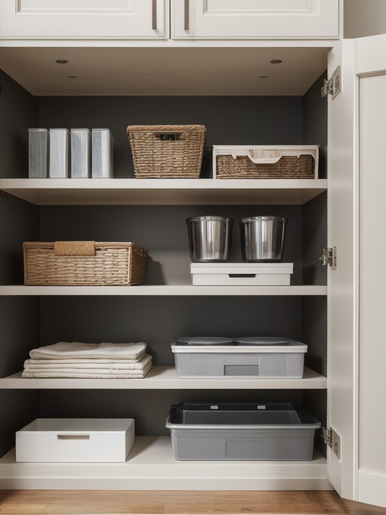 Incorporate ample storage solutions, such as wall-mounted shelves or hidden compartments, to keep the space clutter-free.