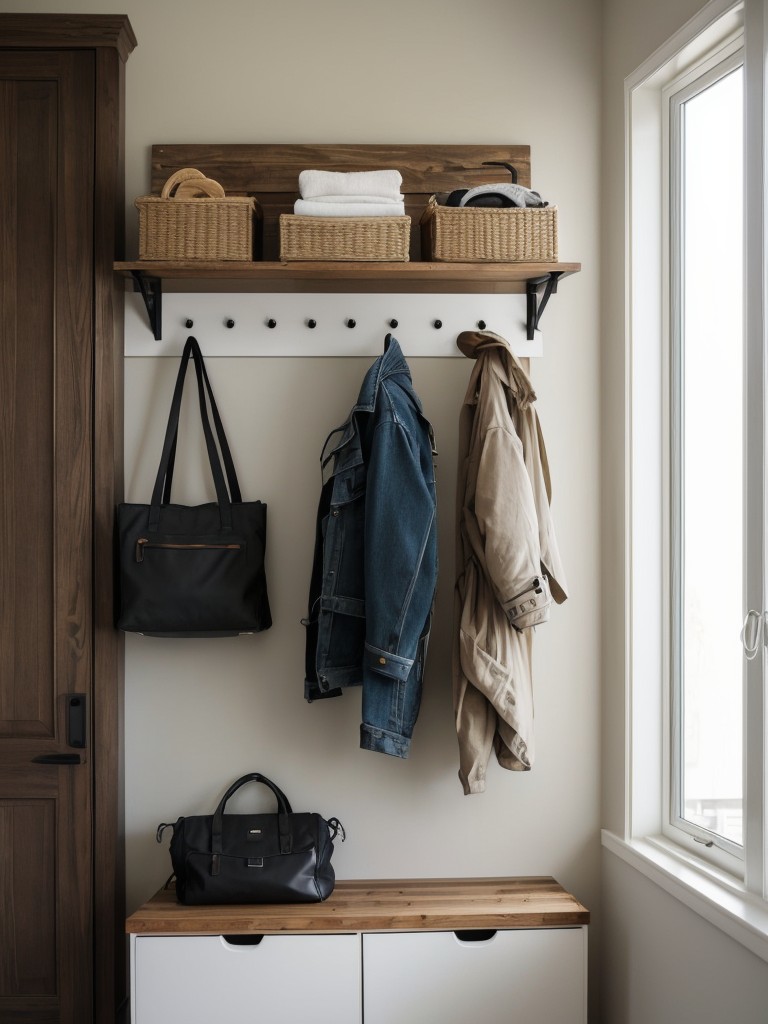 Install hooks or racks on the walls for easy organization and storage of coats, bags, and other accessories.