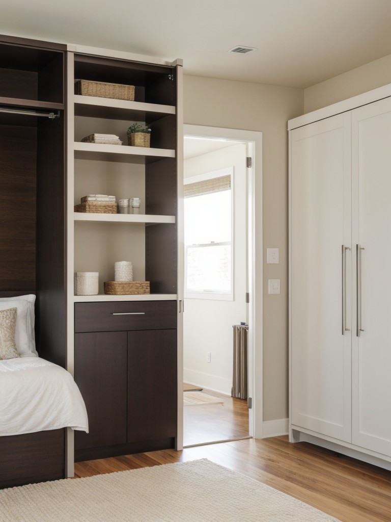 Utilize built-in storage options, such as floor-to-ceiling cabinets or under-bed storage, to maximize space efficiency.