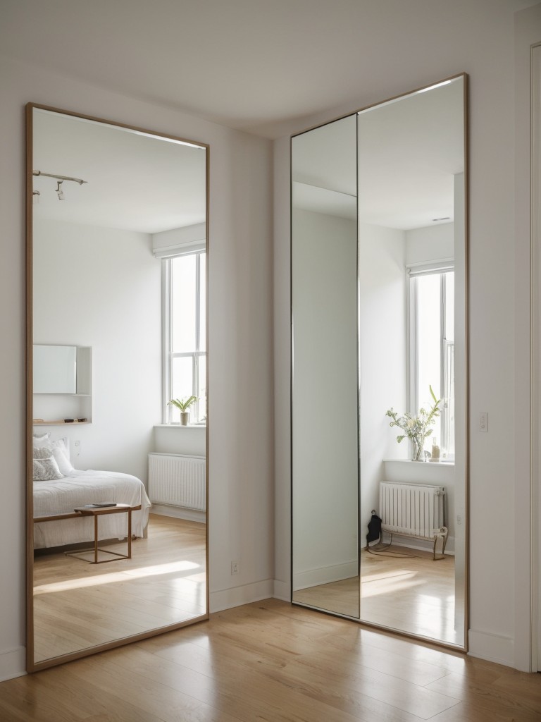 Use large mirrors strategically placed to create an illusion of space and reflect natural light, making the apartment feel more open and airy.