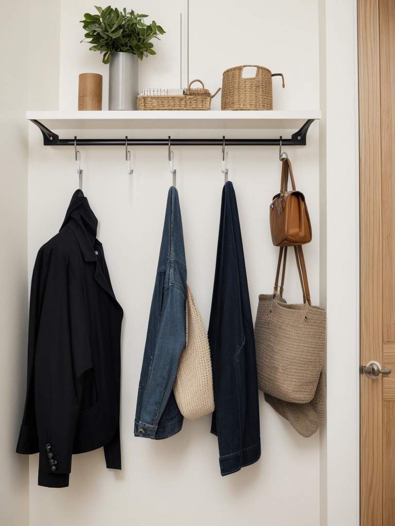 Use wall-mounted hooks or racks to keep daily essentials organized and within reach, helping to maintain a clutter-free environment.