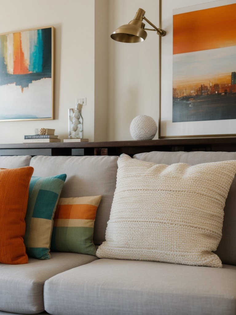 Creative ways to add pops of color to your apartment with affordable accessories, like throw pillows and artwork.