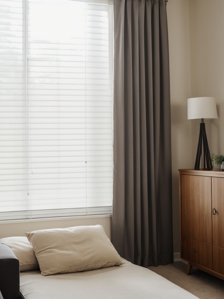 Employing blackout curtains or blinds to ensure a restful sleep in a bachelor's apartment.