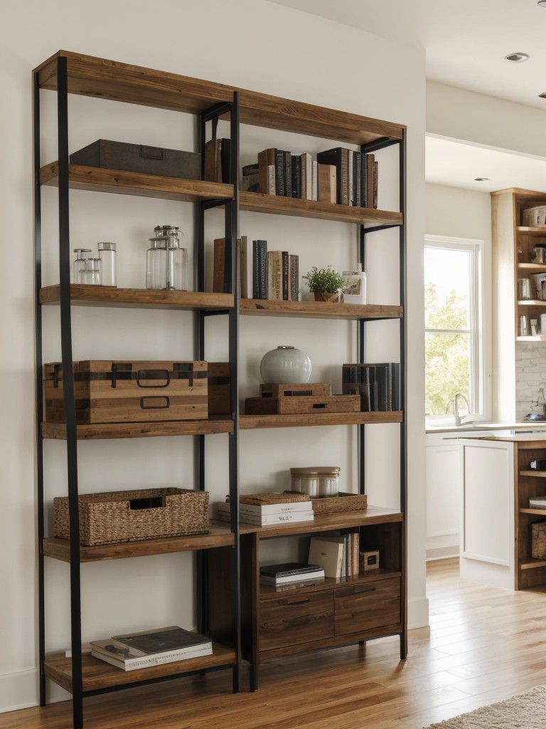 Maximizing vertical space with tall bookcases, wall-mounted shelves, and hanging storage solutions.