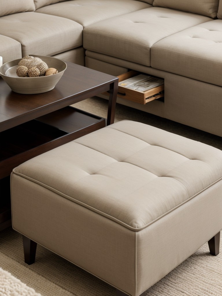 Utilize space-saving furniture solutions like ottomans with hidden storage or nesting coffee tables in your neutral living room to maximize functionality.