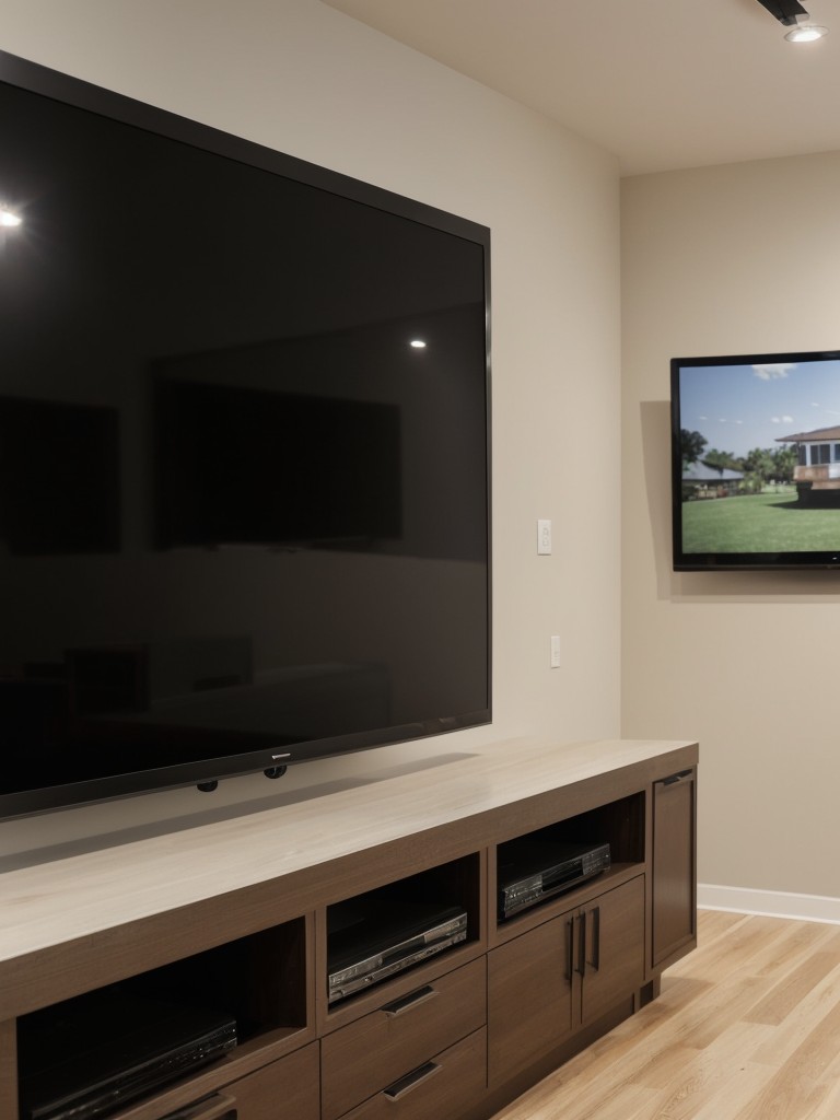 Adding a wall-mounted TV or a projector screen to save space and create a modern entertainment area.