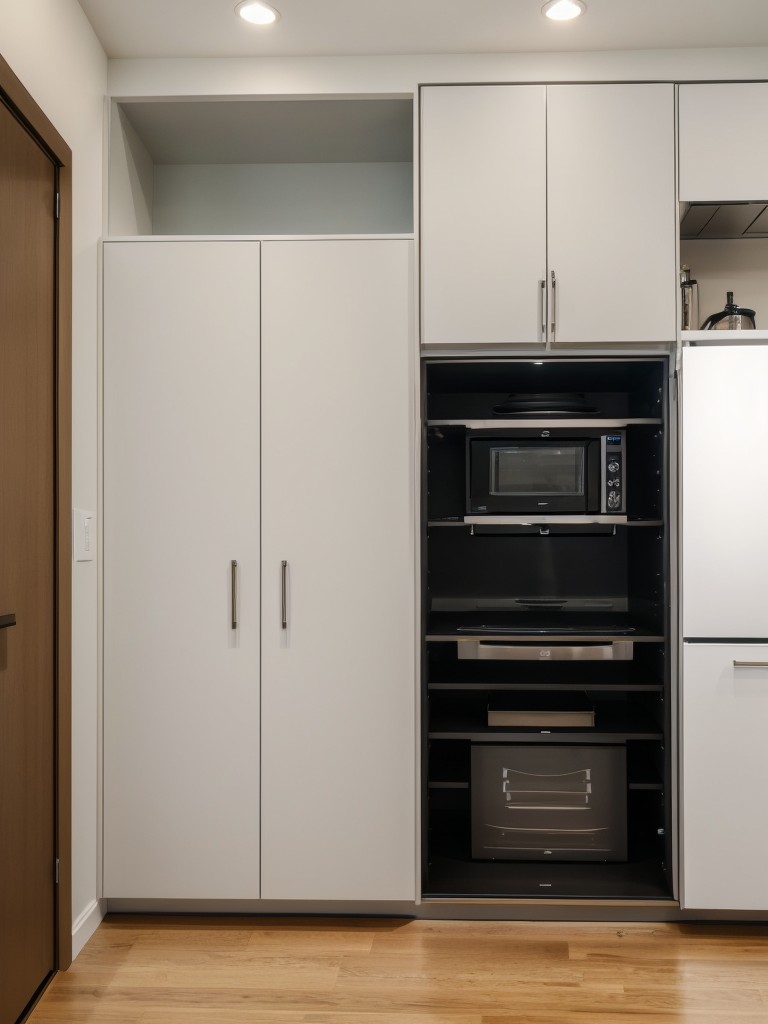 Installing a compact kitchenette with space-saving appliances and maximizing counter space with a folding or extendable dining table.