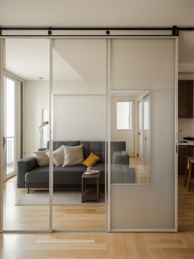 Using decorative sliding doors or room dividers to separate different areas of the apartment while maintaining an open and spacious feel.