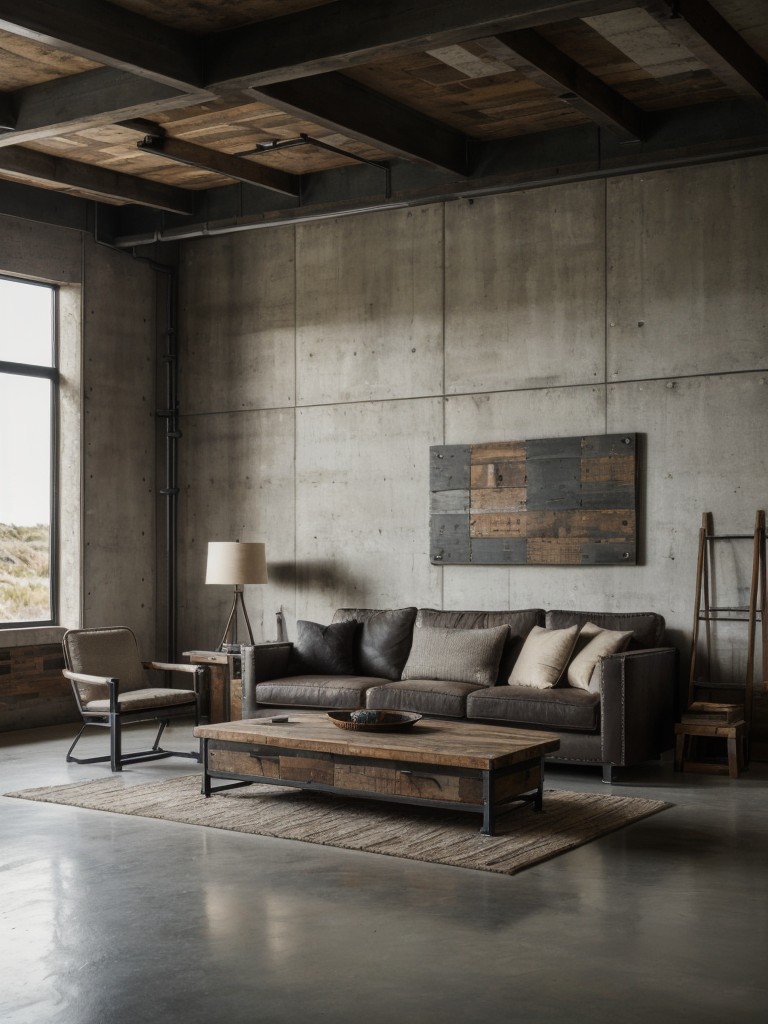 Masculine industrial design, featuring raw materials like metal, reclaimed wood, and concrete, creating a rugged and rugged aesthetic.