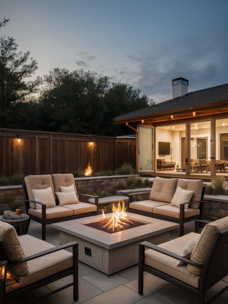 Create a cozy outdoor seating area with blankets, cushions, and warming fire pit.