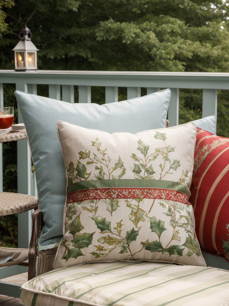 Dress up your outdoor furniture with holiday-themed outdoor cushions and pillows.