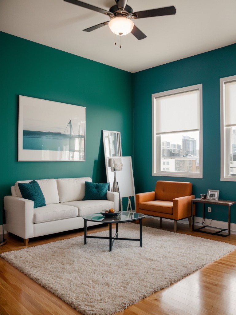 Bold, contrasting colors to make a statement and add drama to a tiny apartment.